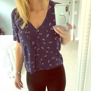 XS O’Neill Navy Blue Floral Button-Down Top